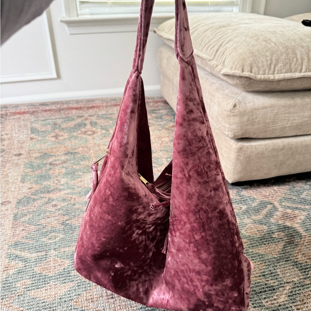 Tabitha Webb Pink Crushed Velvet Hobo Shoulder Bag